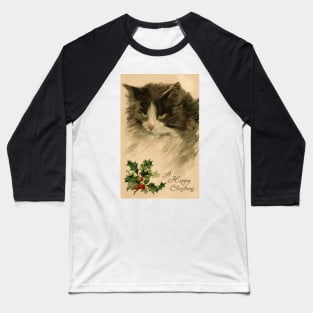 Beautiful cat with Holly wishing a happy Christmas Baseball T-Shirt